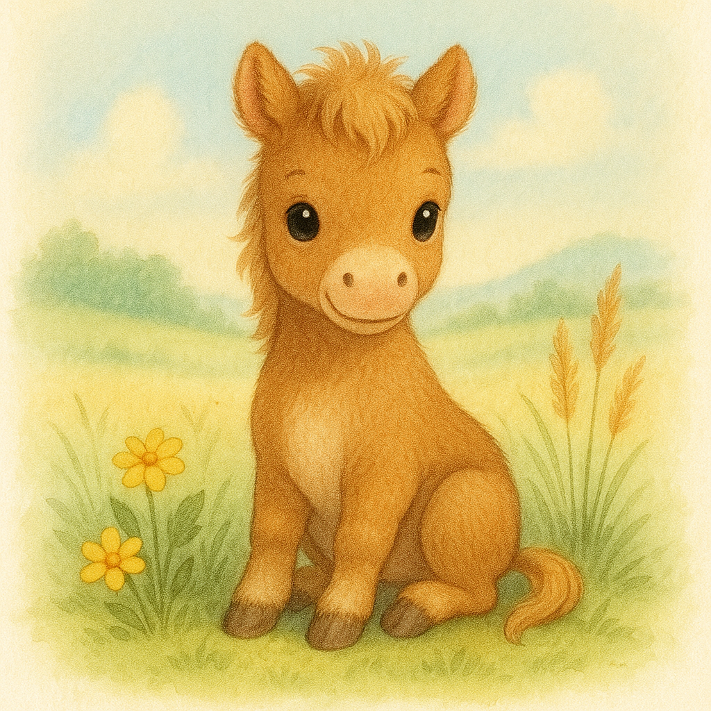 Kleines Fohlen auf grüner Wiese