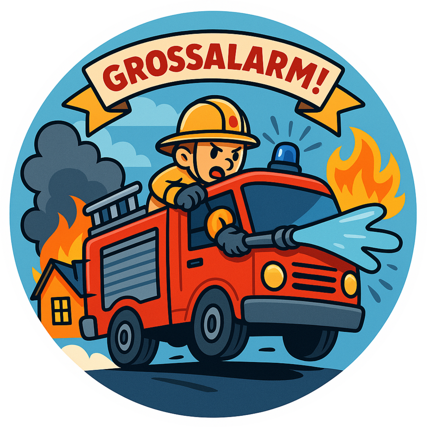 Feuerwehrmann mit Feuerwehrauto im Kawaii til