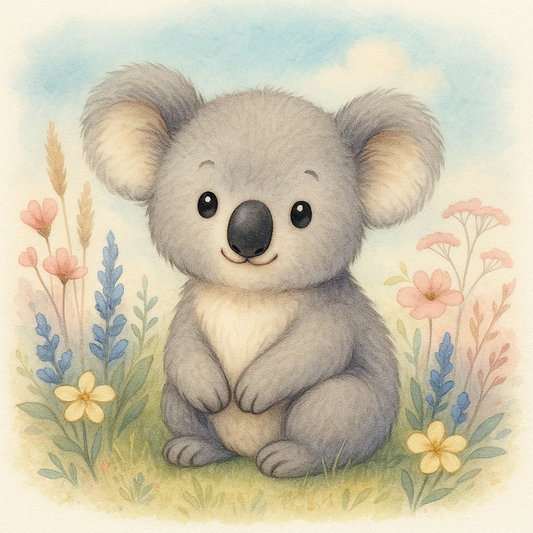 Süßer Koala mit Blumen im Hintergrund