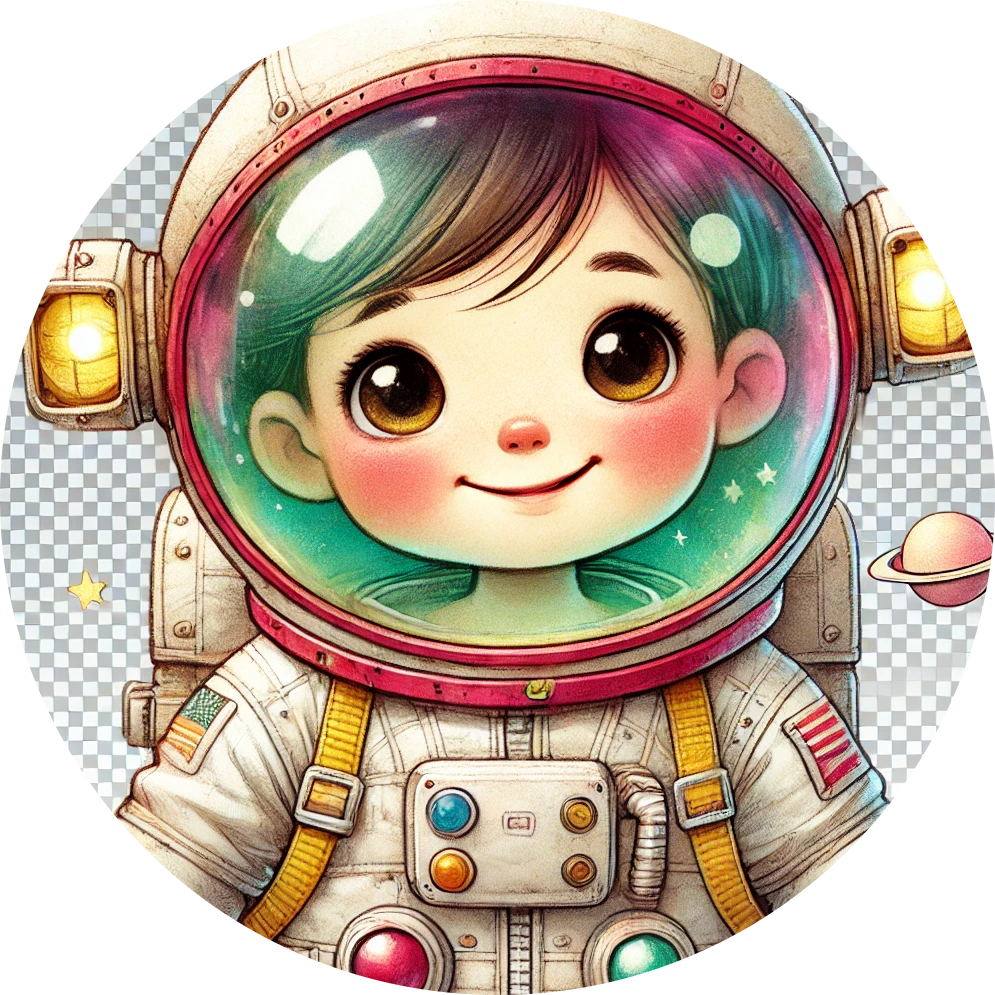 Mädchen im Raumanzug mit buntem Hintergrund