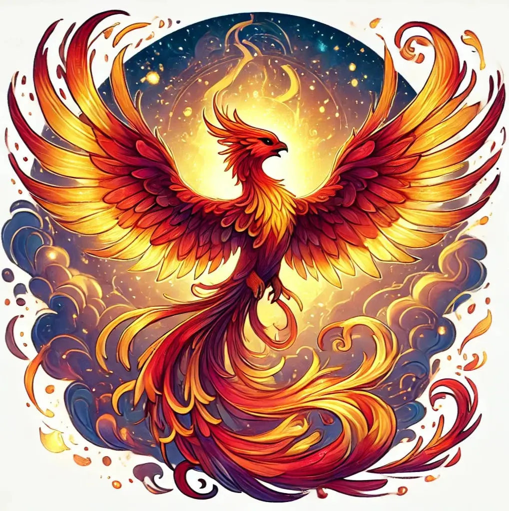 Phönix-Darstellung, mit unterschiedlichen Posen, flammend und königlich