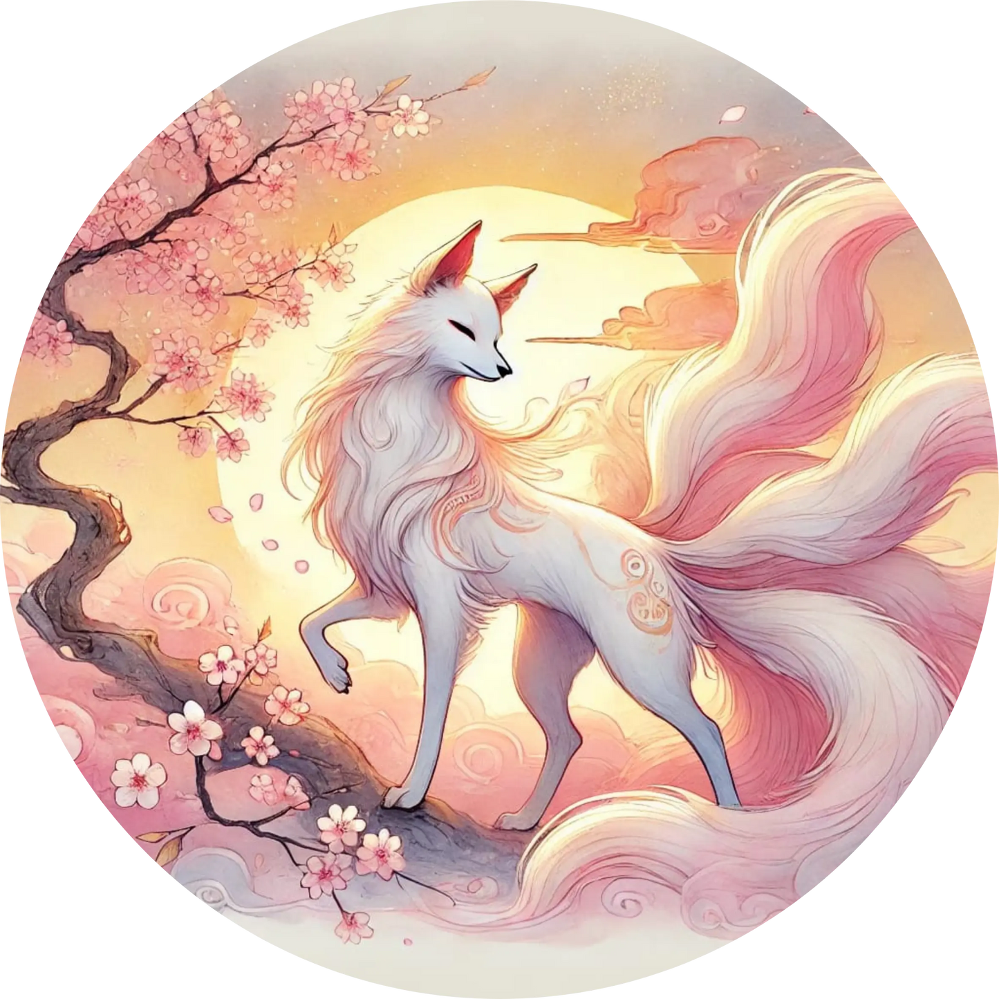 Rosa Kitsune auf Kirschblütenast