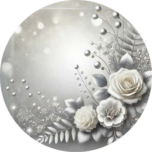 Silberne Rosenblüten mit weißen Perlen – stilvolle Deko in edlem Look