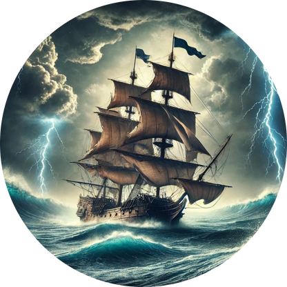 Tortenaufleger Seefahrer, Piraten & Atlantis – Essbares Fondantbild (Erwachsene, rund ∅ 20 cm) - Tisch&Torte