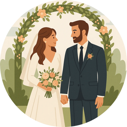 Tortenaufleger Hochzeit, Verlobung & zum Hochzeitstag – Essbares Fondantbild (Erwachsene, rund ∅ 20 cm) - Tisch&Torte