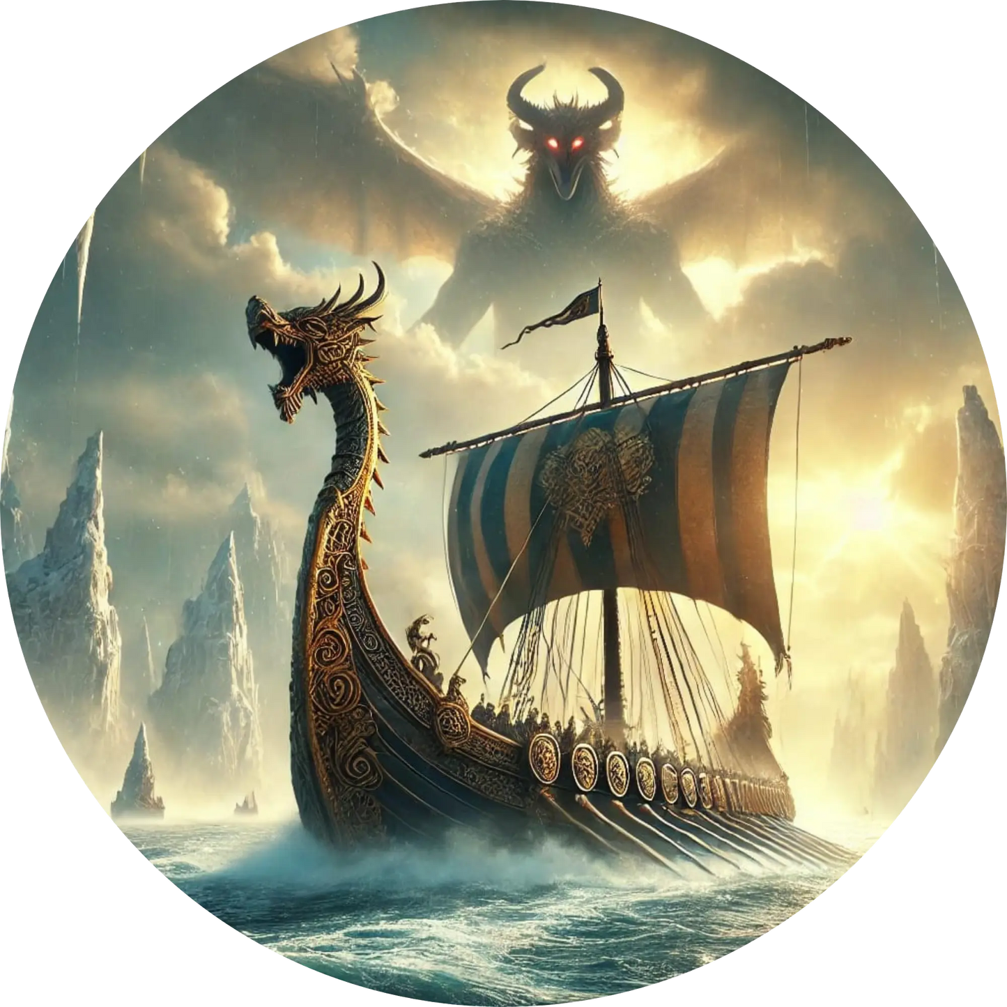 Tortenaufleger Nordische Mythologie – Essbares Fondantbild (Erwachsene, rund ∅ 20 cm) - Tisch&Torte