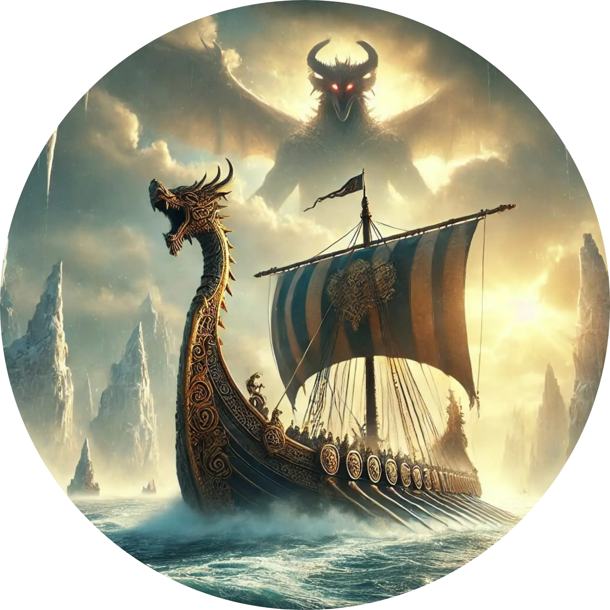 Tortenaufleger Nordische Mythologie – Essbares Fondantbild (Erwachsene, rund ∅ 20 cm) - Tisch&Torte