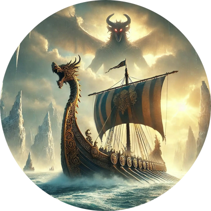 Tortenaufleger Nordische Mythologie – Essbares Fondantbild (Erwachsene, rund ∅ 20 cm) - Tisch&Torte