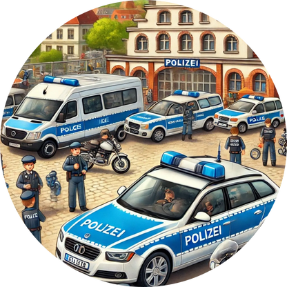 Tortenaufleger Fahrzeuge – Essbares Fondantbild (Kinder & Teenies, rund ∅ 20 cm) - Tisch&Torte