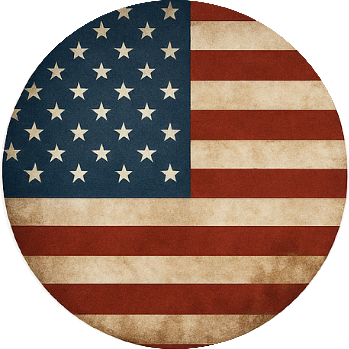 Retrodesign der US-Flagge mit verwitterter Struktur – rundes Motiv in gedeckten Farben.

