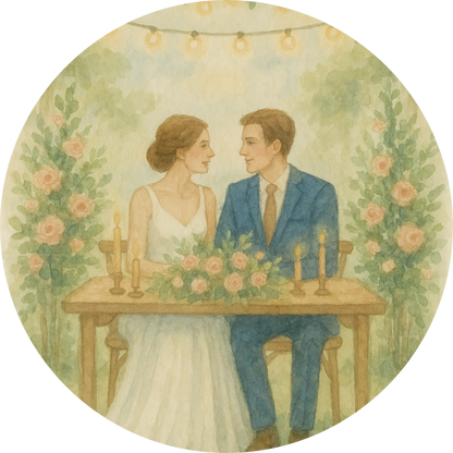 Tortenaufleger Hochzeit, Verlobung & zum Hochzeitstag – Essbares Fondantbild (Erwachsene, rund ∅ 20 cm) - Tisch&Torte