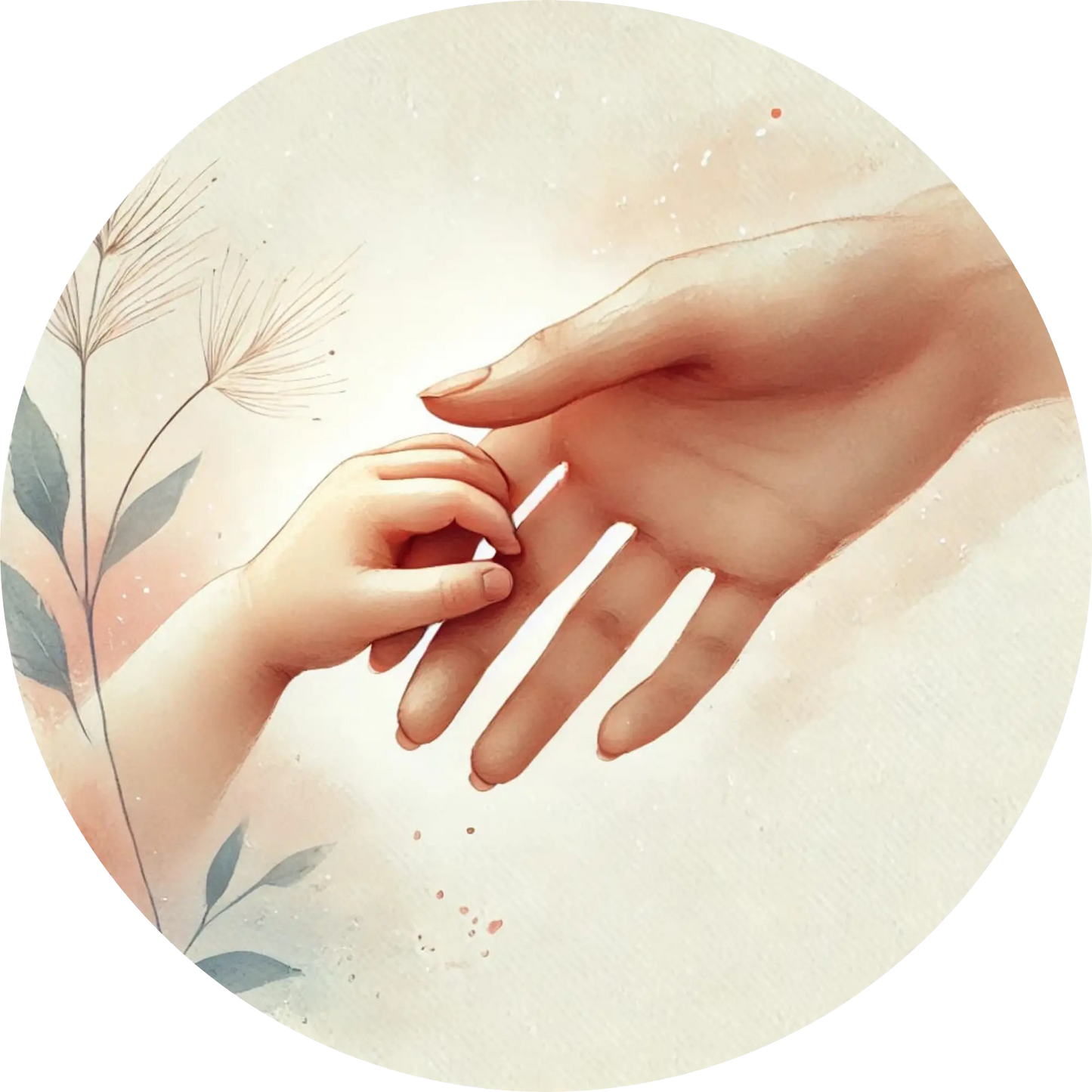 Symbolische Darstellung zweier Hände, die sich sanft berühren – Mutter-Kind-Geste.