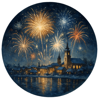 Tortenaufleger „Silvester“ – Essbares Fondantbild (rund ∅ 20 cm) Mein Shop
