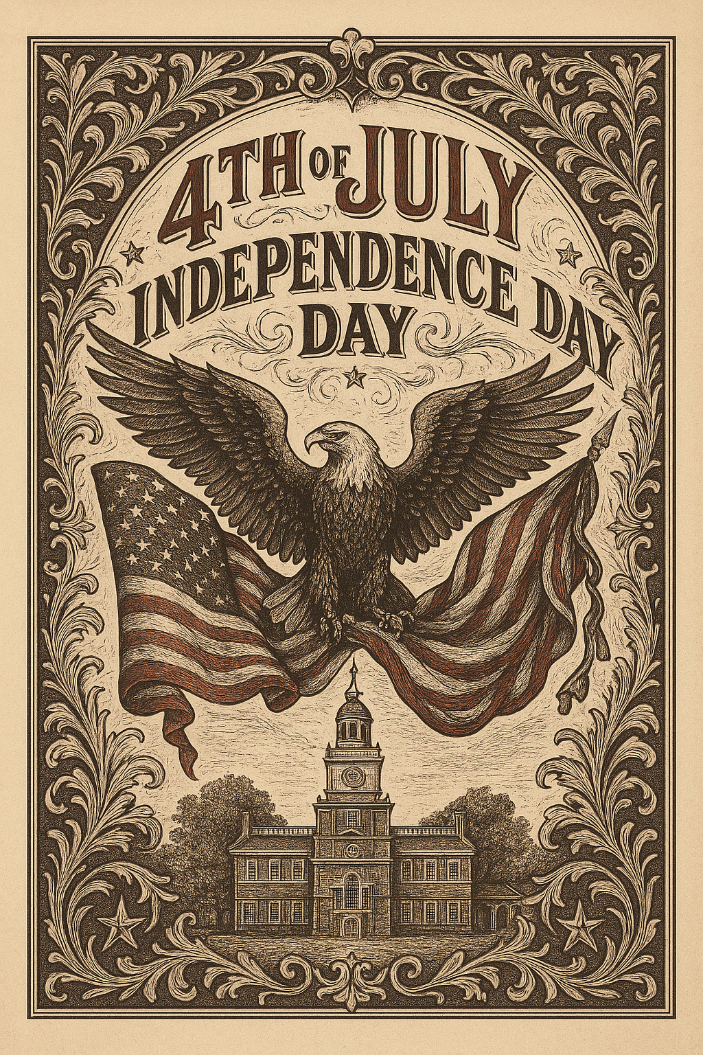 Fondantaufleger zum 4. Juli, Vintage Design mit Weißkopf Seeadler, Flagge und  dem weißem Haus