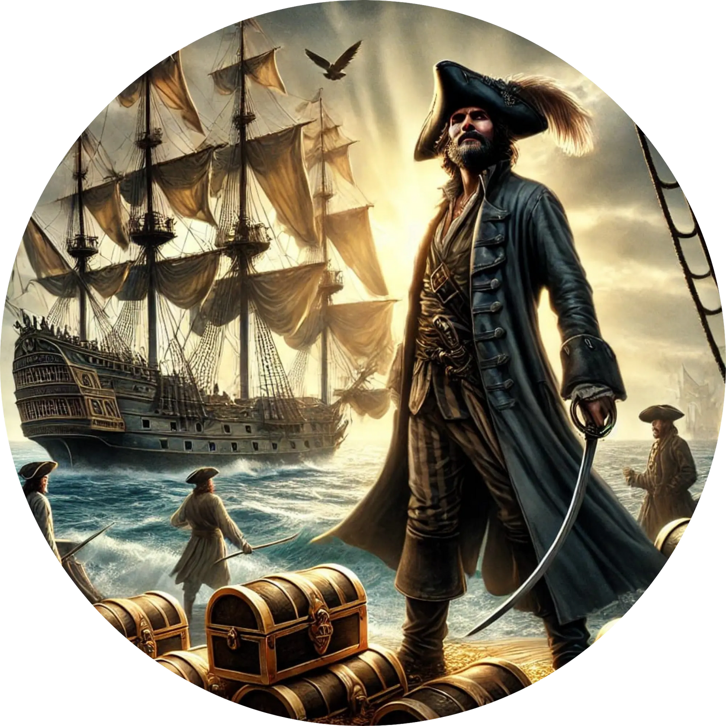 Tortenaufleger Seefahrer, Piraten & Atlantis – Essbares Fondantbild (Erwachsene, rund ∅ 20 cm) - Tisch&Torte