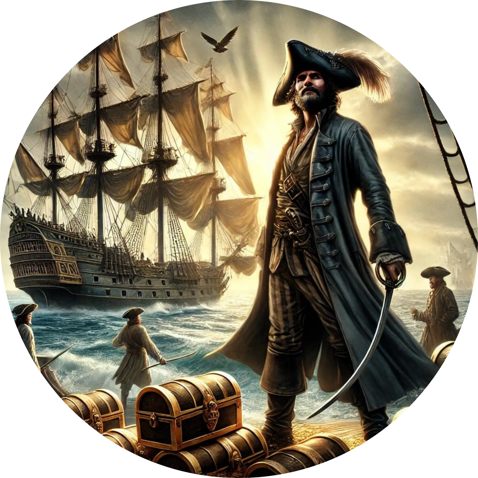 Tortenaufleger Seefahrer, Piraten & Atlantis – Essbares Fondantbild (Erwachsene, rund ∅ 20 cm) - Tisch&Torte