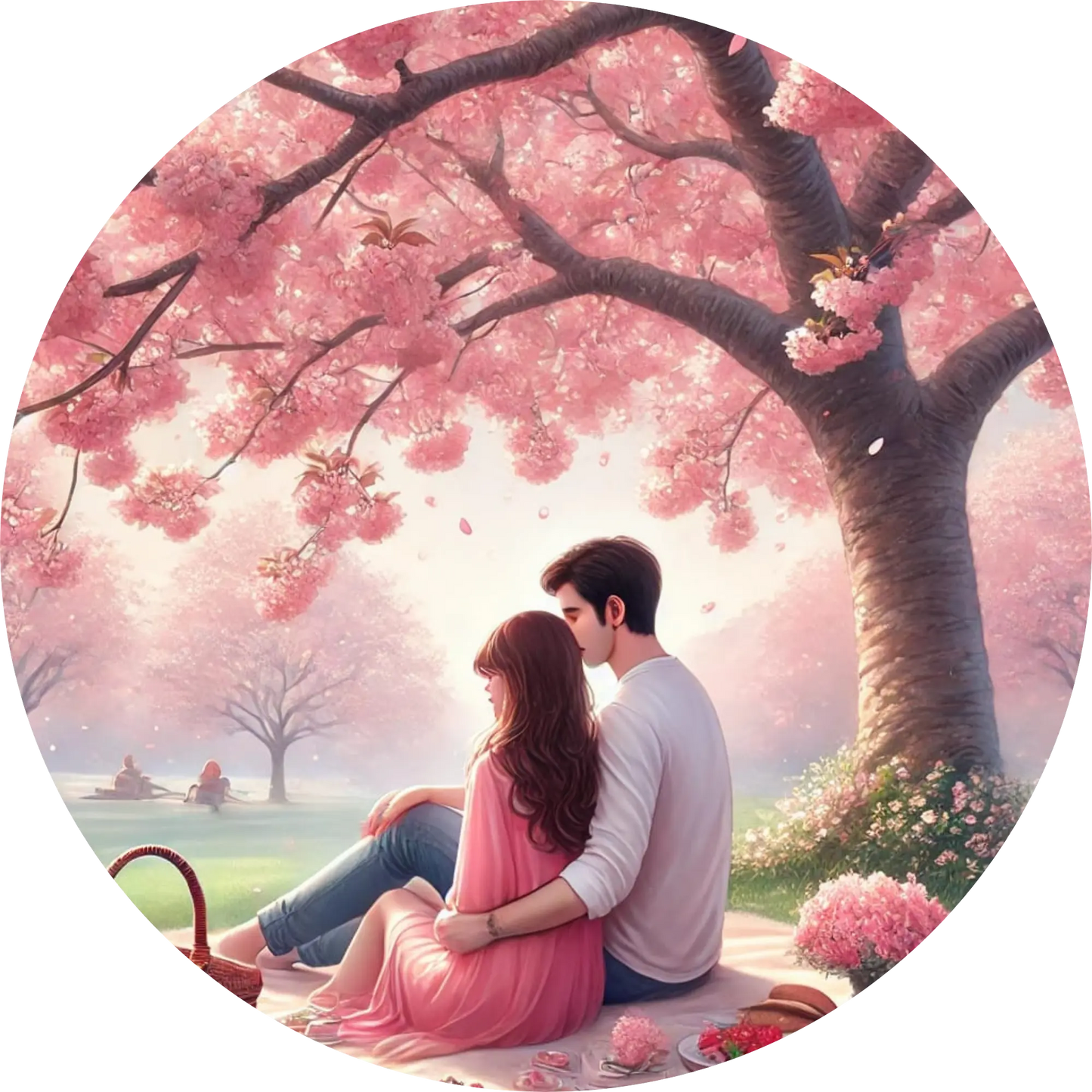 Tortenaufleger Romantik – Essbares Fondantbild (Erwachsene, rund ∅ 20 cm) - Tisch&Torte