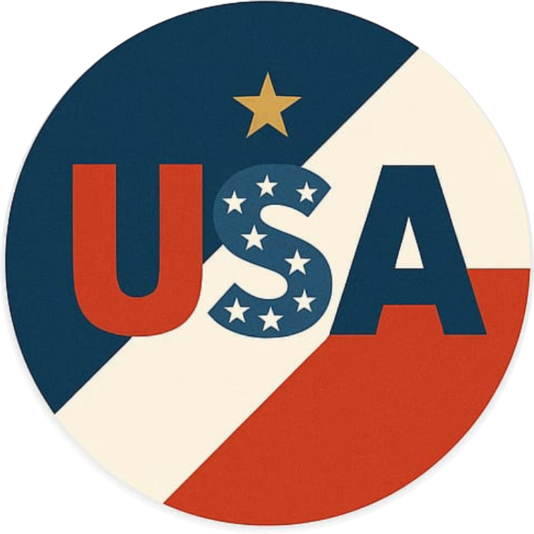 Schriftzug „USA“ im Retro-Stil mit Farbverlauf in Rot, Weiß und Blau – dynamisch und markant.
