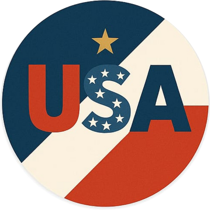 Schriftzug „USA“ im Retro-Stil mit Farbverlauf in Rot, Weiß und Blau – dynamisch und markant.
