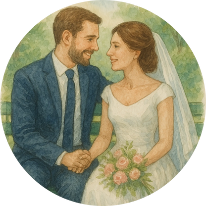 Tortenaufleger Hochzeit, Verlobung & zum Hochzeitstag – Essbares Fondantbild (Erwachsene, rund ∅ 20 cm) - Tisch&Torte