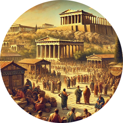 Akropolis mit Panoramablick auf ein historisches Stadtszenario