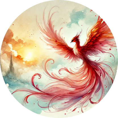 Phönix in feurigem Aufstieg mit ausgebreiteten Flügeln