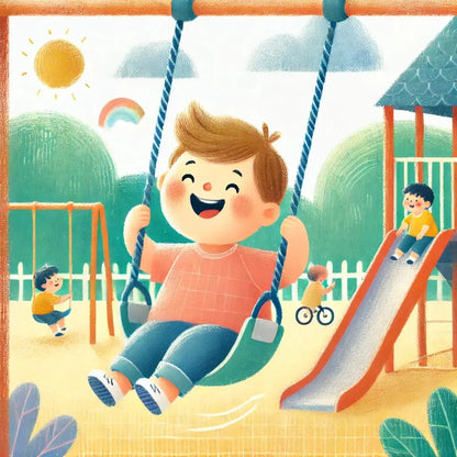 Kleines Kind schaukelt fröhlich an einer Schaukel im Garten.