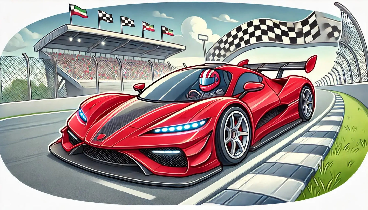 Autorennen
Dynamische Illustration eines roten Rennwagens auf der Zielgeraden vor jubelndem Publikum – Motorsport-Hobby für Tortenaufleger (DIN A4)