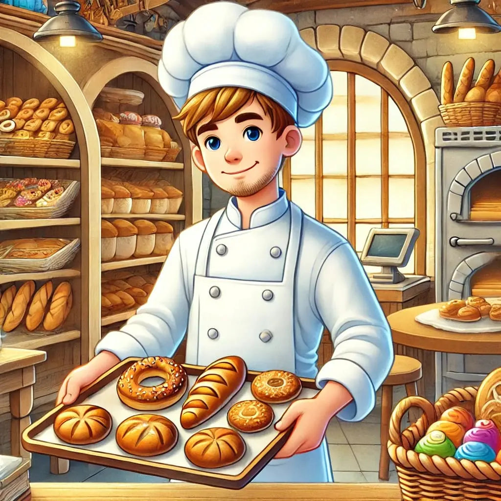 Bäcker in einer Backstube mit frischem Gebäck