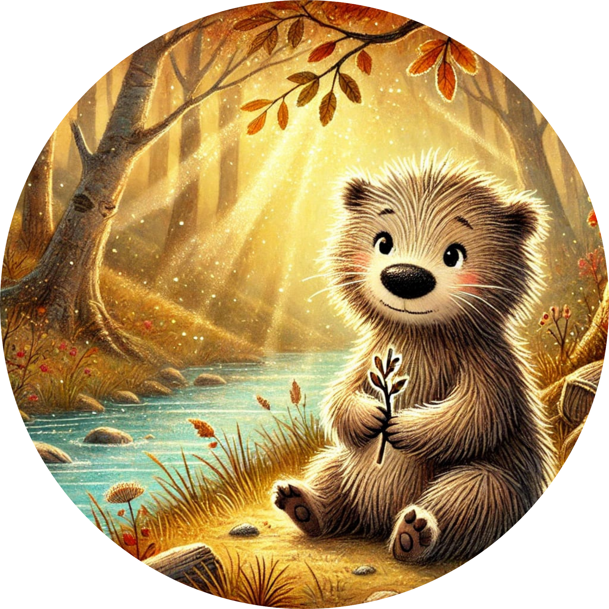 Ein Bär kuschelt sich im goldenen Licht auf einem Baumstumpf
