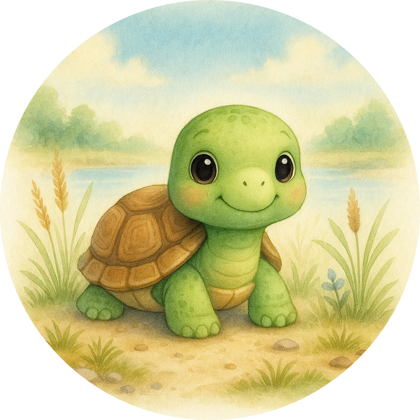 Grüne Baby-Schildkröte mit fröhlichem Gesicht