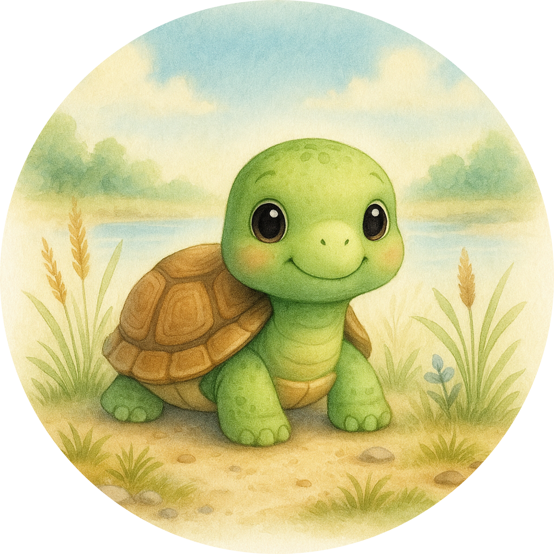 Grüne Baby-Schildkröte mit fröhlichem Gesicht