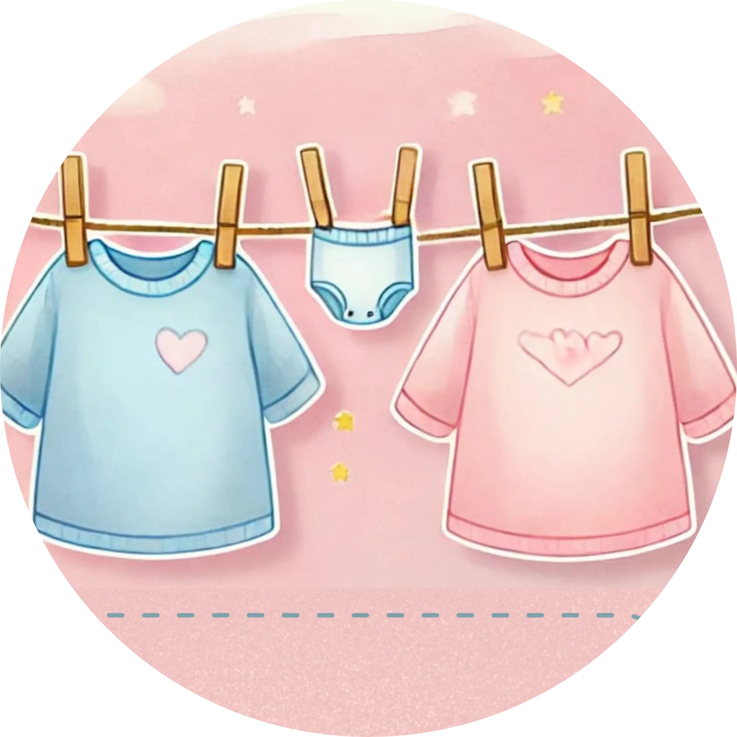 Rosa und blaues Babyhemd auf der Leine – liebevolles Motiv zur Babyankündigung
