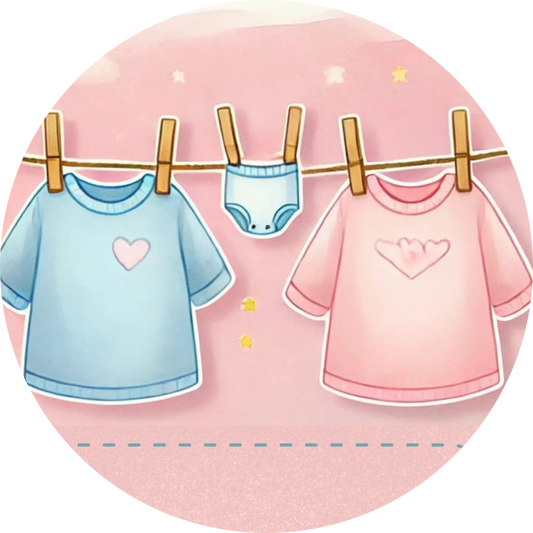 Rosa und blaues Babyhemd auf der Leine – liebevolles Motiv zur Babyankündigung
