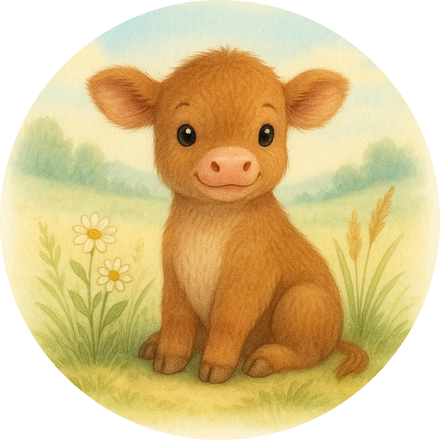 Babykuh im Grad auf einer Wiese