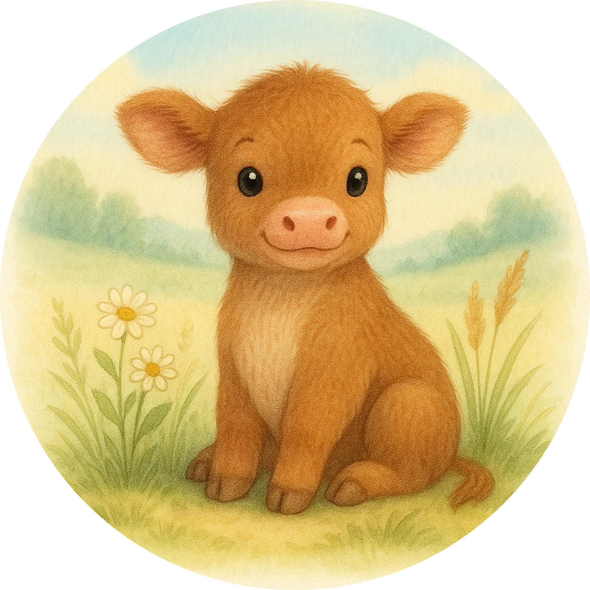 Babykuh im Grad auf einer Wiese