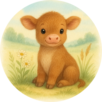 Babykuh im Grad auf einer Wiese