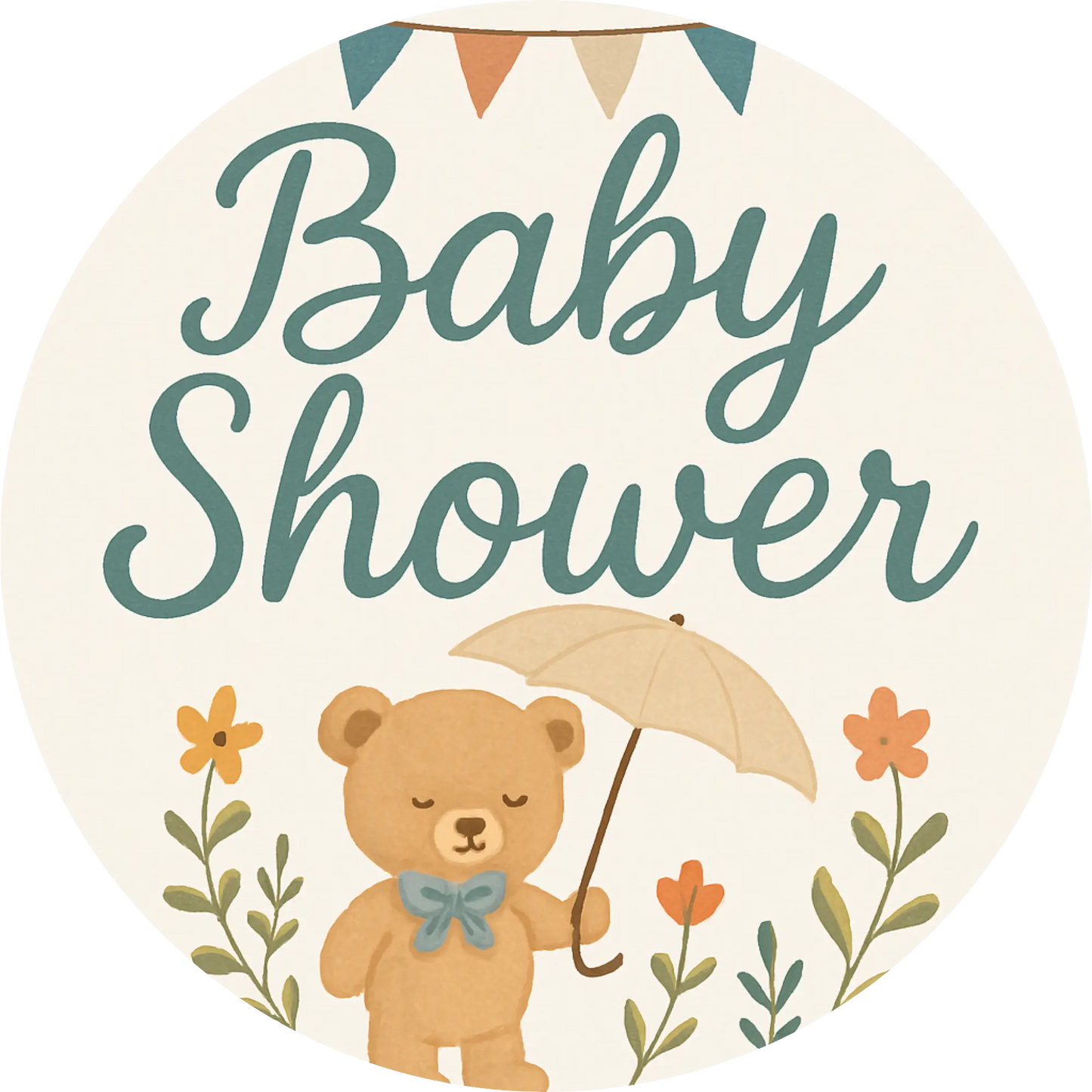 „Baby Shower“ mit Bär und Blättern – verspieltes Motiv zur Babyparty