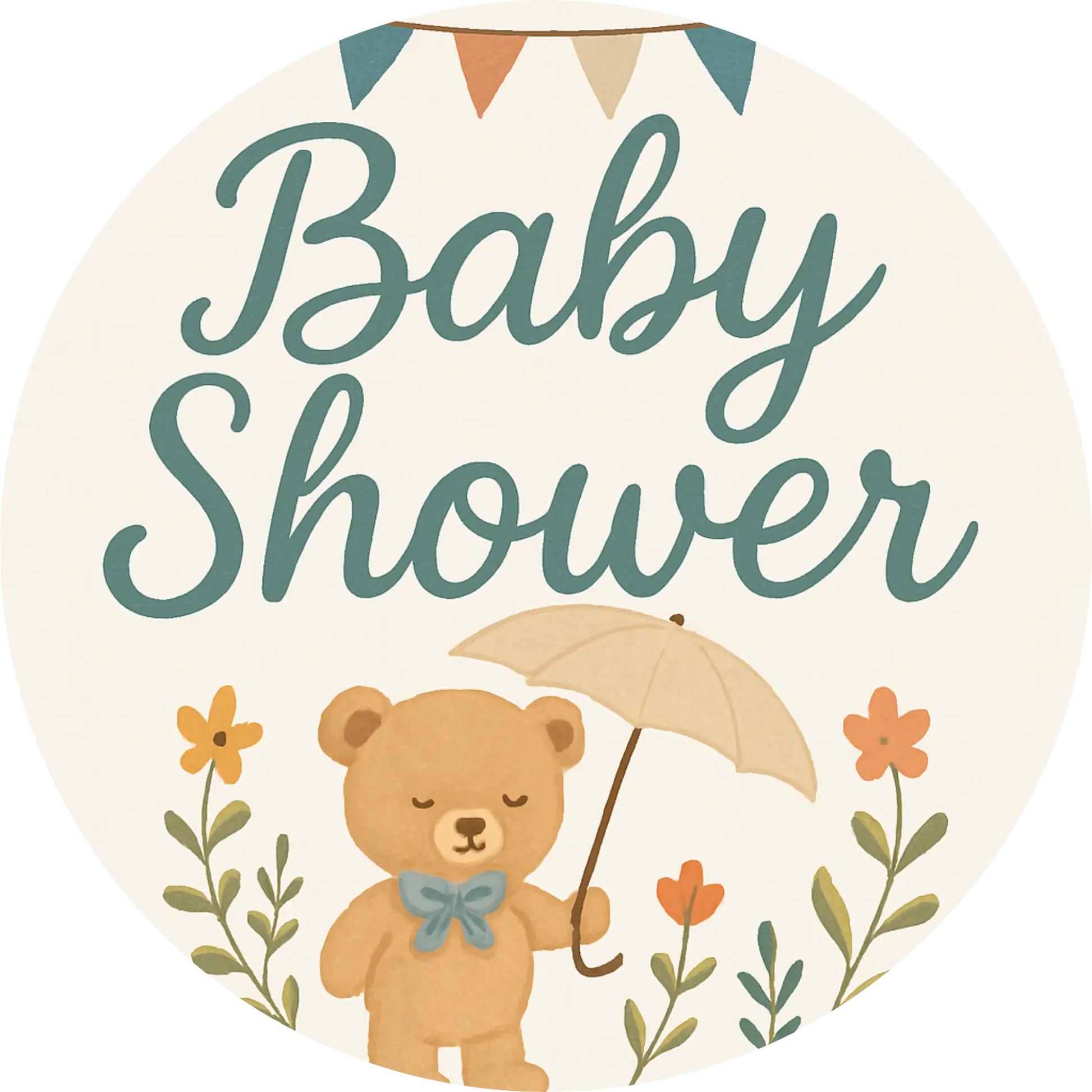 „Baby Shower“ mit Bär und Blättern – verspieltes Motiv zur Babyparty