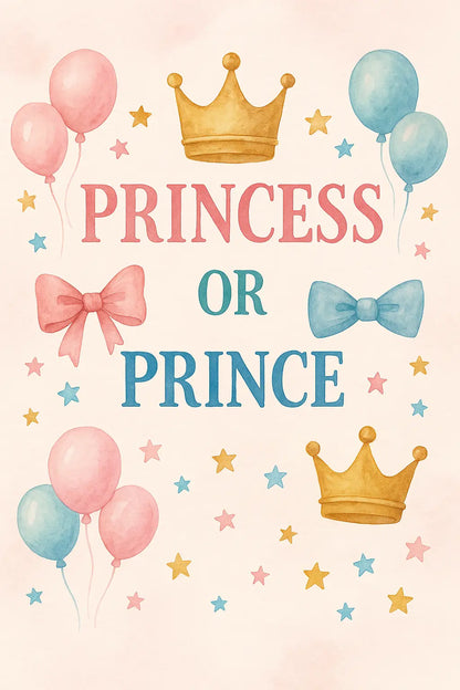 Illustration einer Einladung zur Babyshower für einen Jungen – mit Fläschchen, Sternen und Ballons