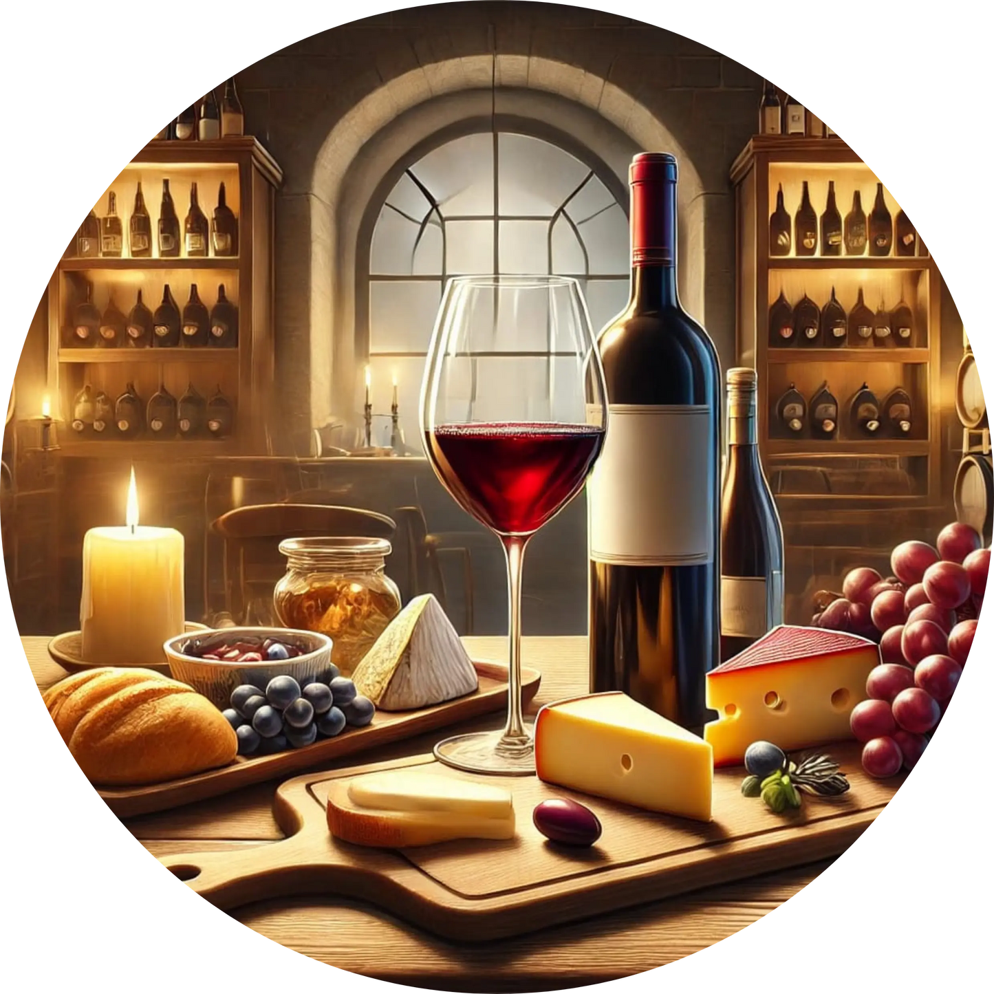 Barregal mit Spirituosen und Weingläsern und Käse auf edlem Holztisch