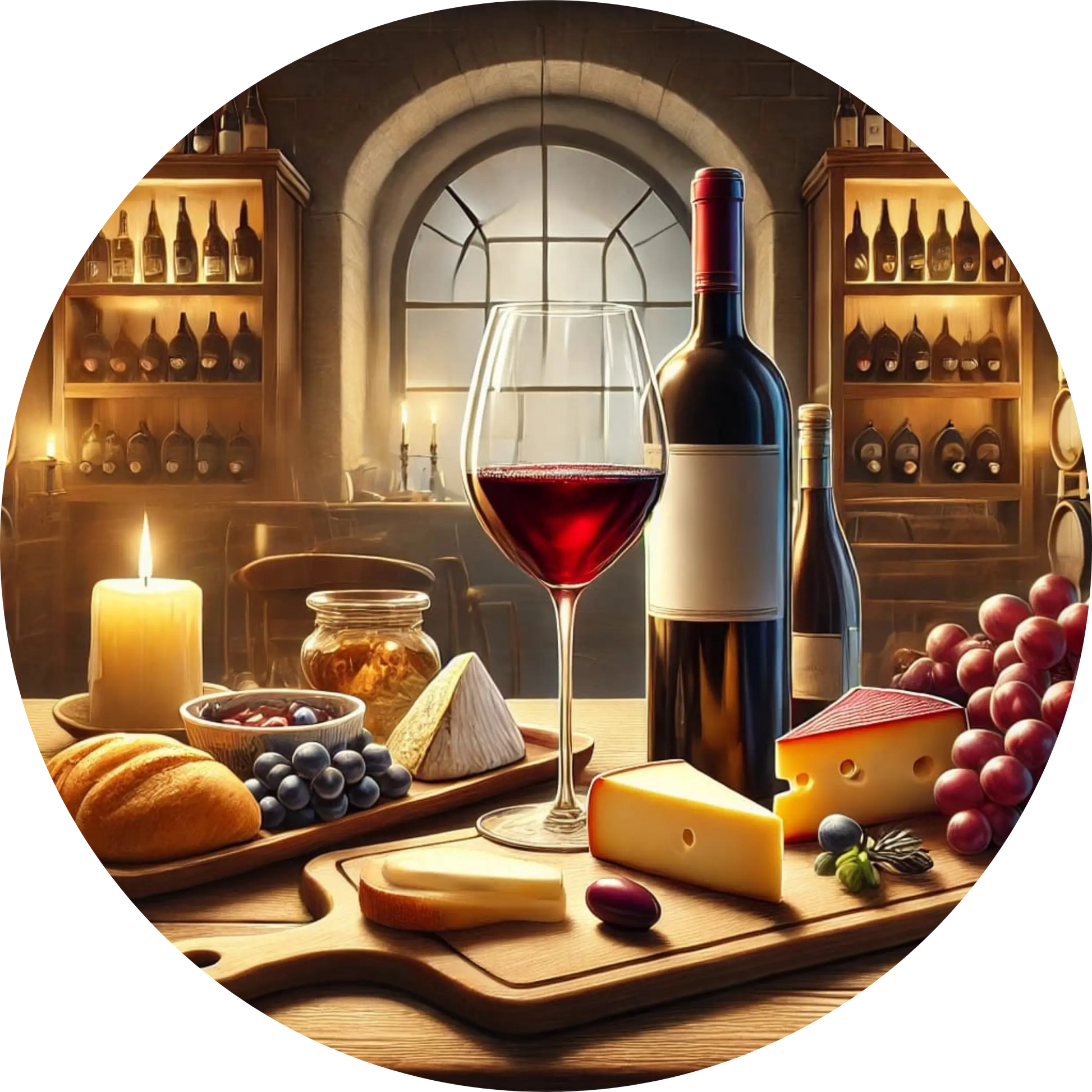 Barregal mit Spirituosen und Weingläsern und Käse auf edlem Holztisch