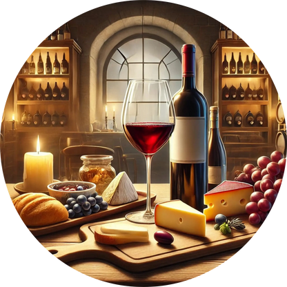 Barregal mit Spirituosen und Weingläsern und Käse auf edlem Holztisch