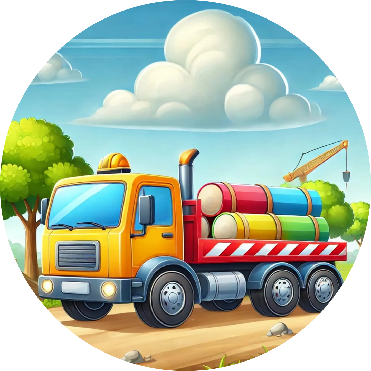 Zementmischer auf einer Straße bei Sonnenschein.