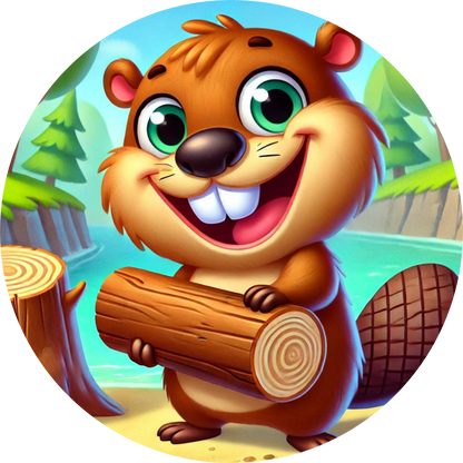 Fröhlicher Biber hält ein Holzstück vor hellem Hintergrund

