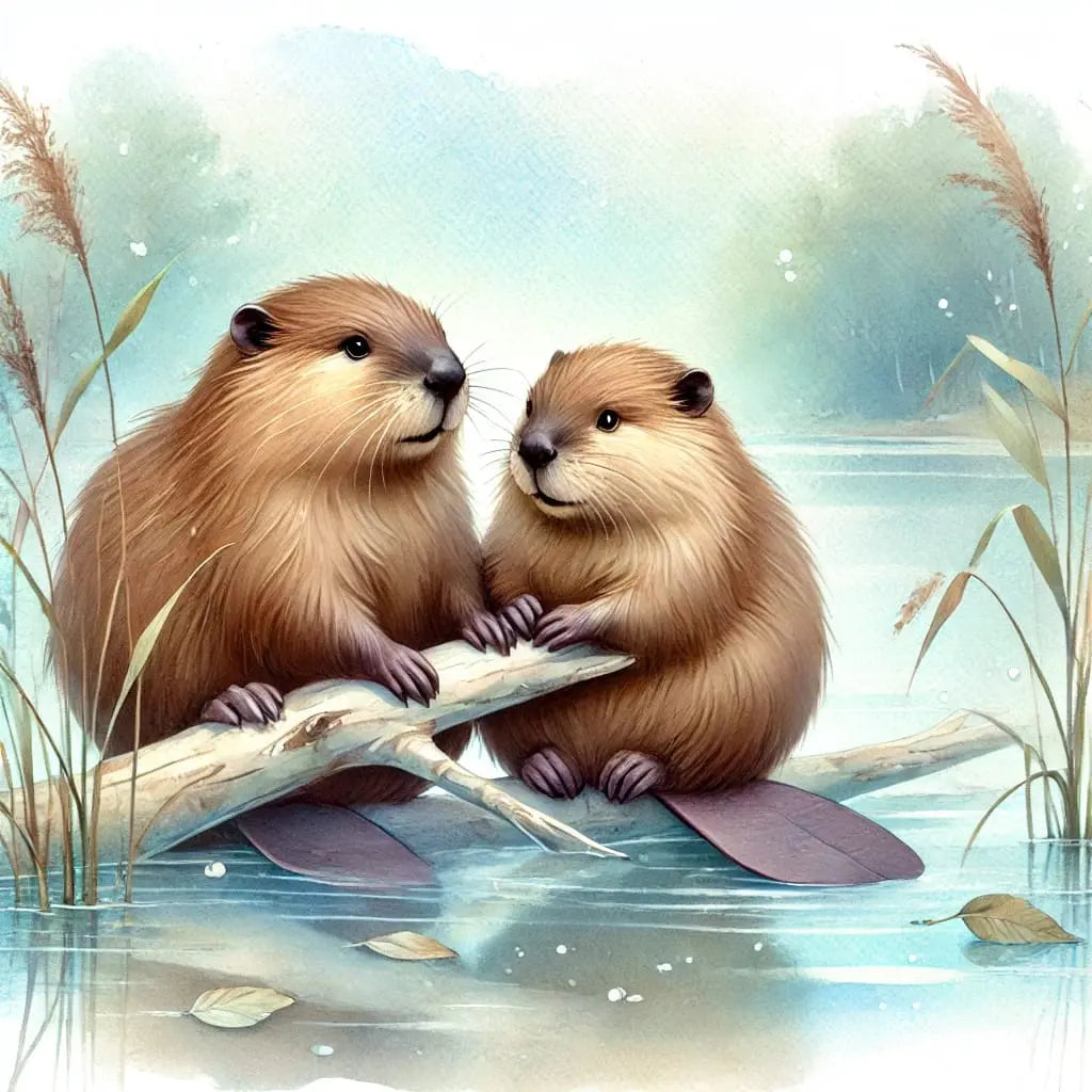 Biber bei der Arbeit an einem Damm in einem dichten Wald, realistisch