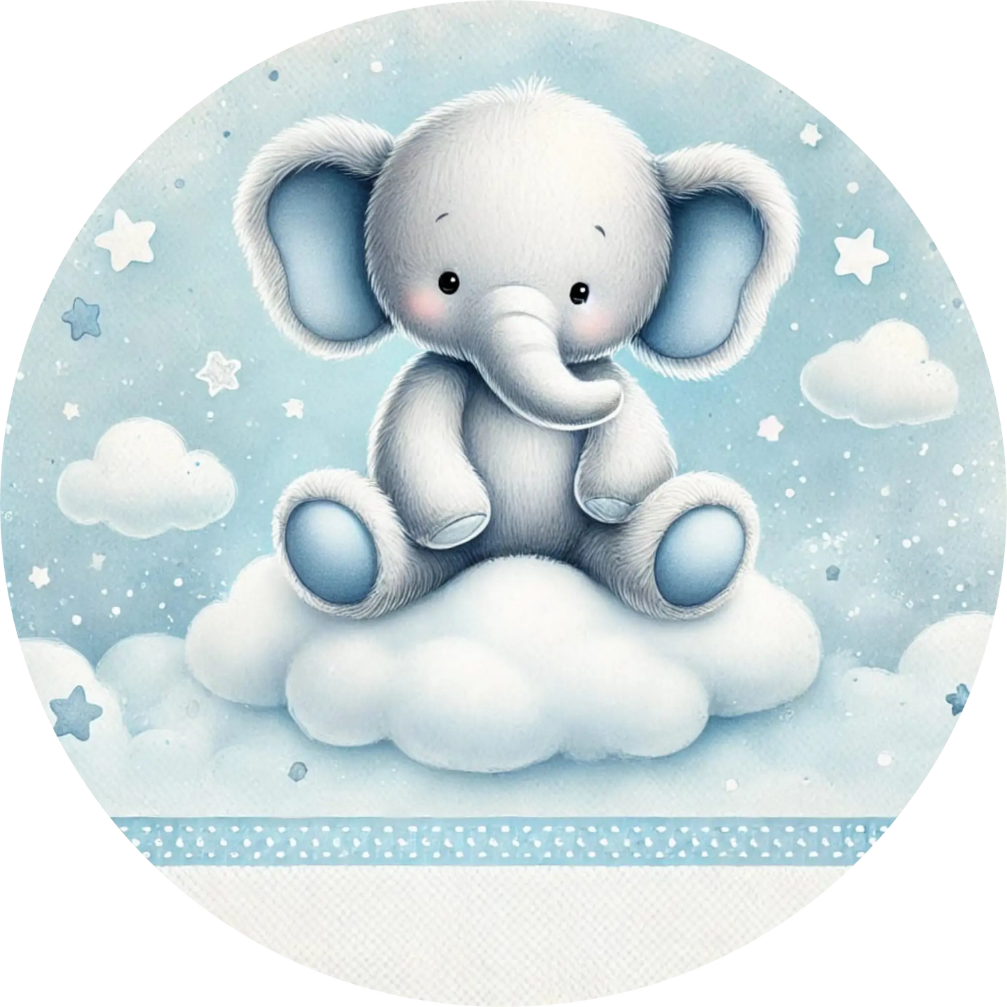 Elefant auf Wolke mit Herz – niedliches Babymotiv in Pastelltönen