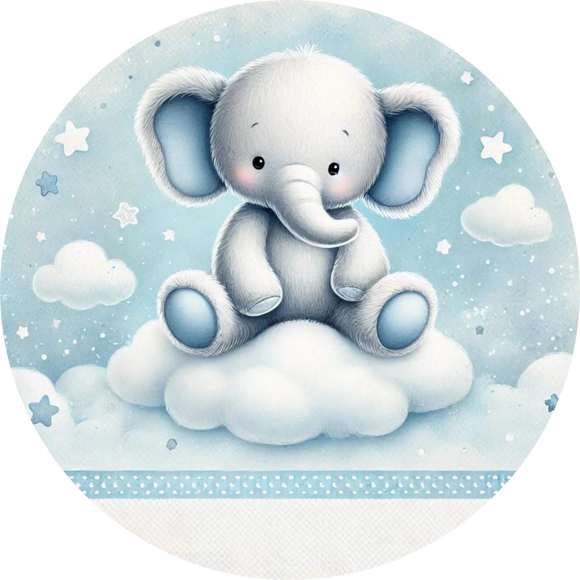 Elefant auf Wolke mit Herz – niedliches Babymotiv in Pastelltönen