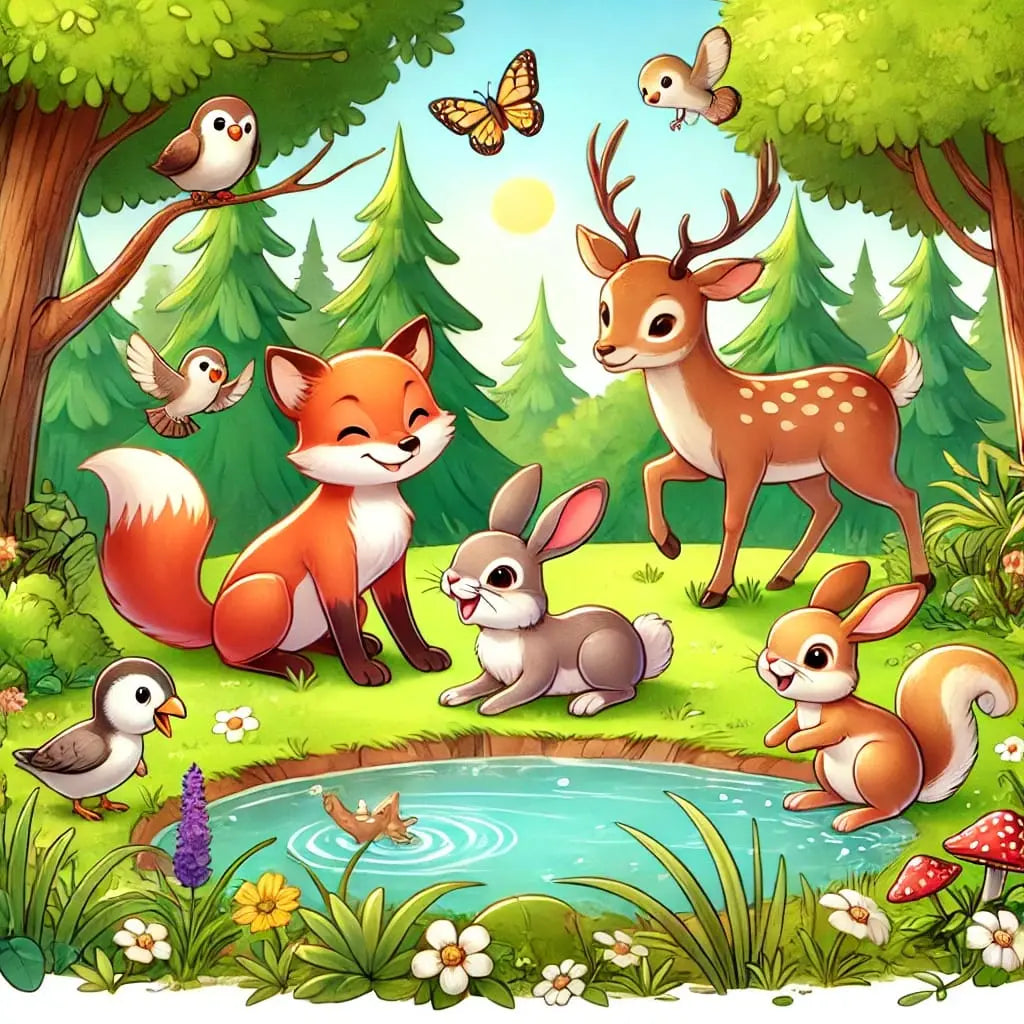 Bunte Tiere im Park auf Picknickdecken unter der Sonne.