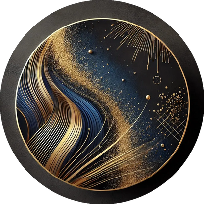 Abstrakte goldene Linien auf dunklem Untergrund mit Blauakzenten